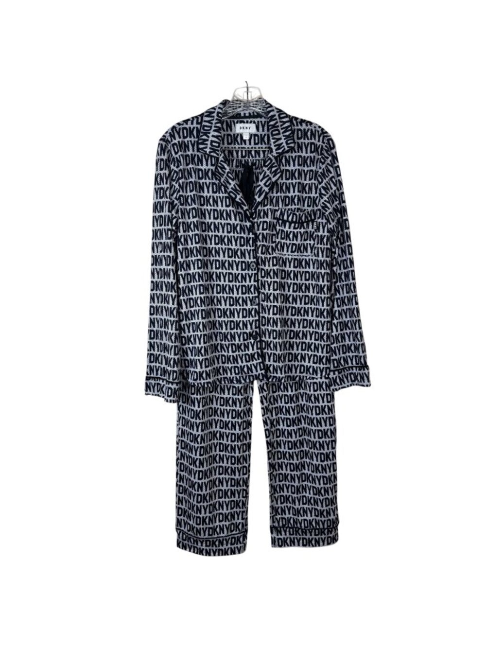 DKNY NEW Pajama 2 Piece Set Women's Med Logo Top Pant Navy White Loungewear PJs